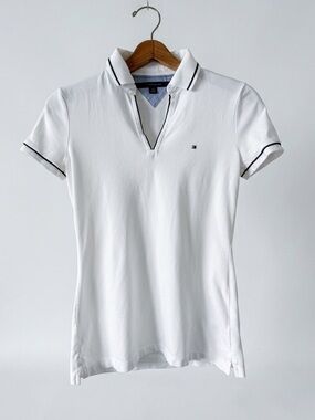 Tommy Hilfiger White Polo with Navy Trim Detail, XS